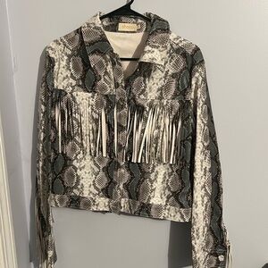 Chic Snake Print Jacket with Fringe